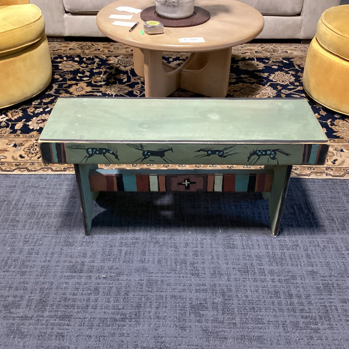 Southwest with Horses Green Rust Black Wood Bench 36"x 12.5"x 17"