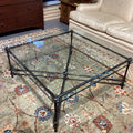 Textured Iron X Base & Glass Coffee Table 43"x 43"x 18"