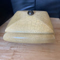 Tony Evans Geometric Square Yellow Crackle Glaze with Ball Feet Decorative Dish 12"x 12"x 6"