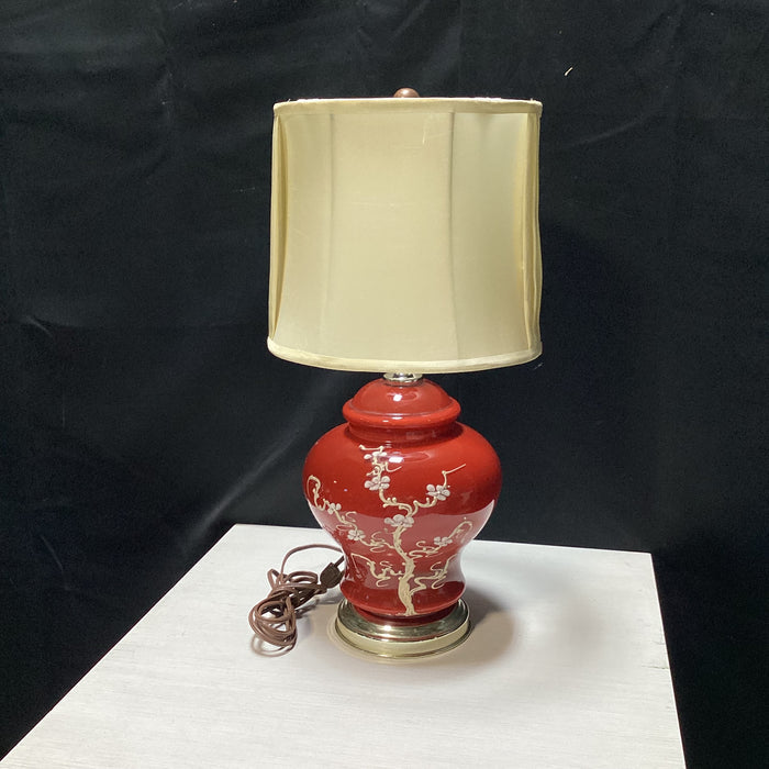 Traditional Chinoiserie Style Glass Lamp With Side Pleated Shade 5.5" x 9.5" x 20.5"
