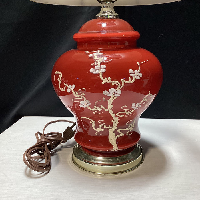 Traditional Chinoiserie Style Glass Lamp With Side Pleated Shade 5.5" x 9.5" x 20.5"