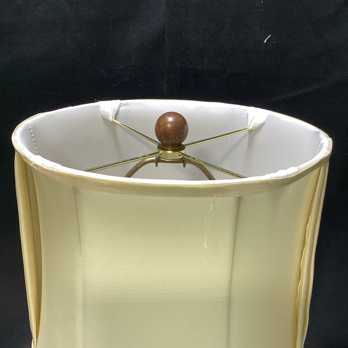 Traditional Chinoiserie Style Glass Lamp With Side Pleated Shade 5.5" x 9.5" x 20.5"