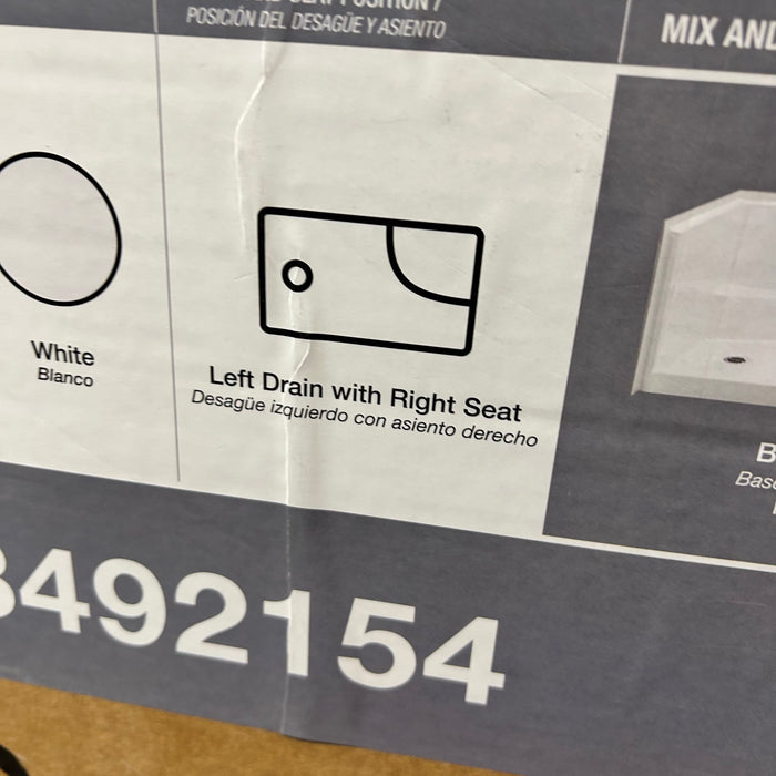 Vellamo Maxx Shower Base With Left Drain Right Seat 60"x 30"x 20 5/8"