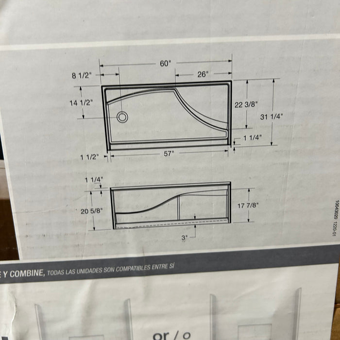 Vellamo Maxx Shower Base With Left Drain Right Seat 60"x 30"x 20 5/8"