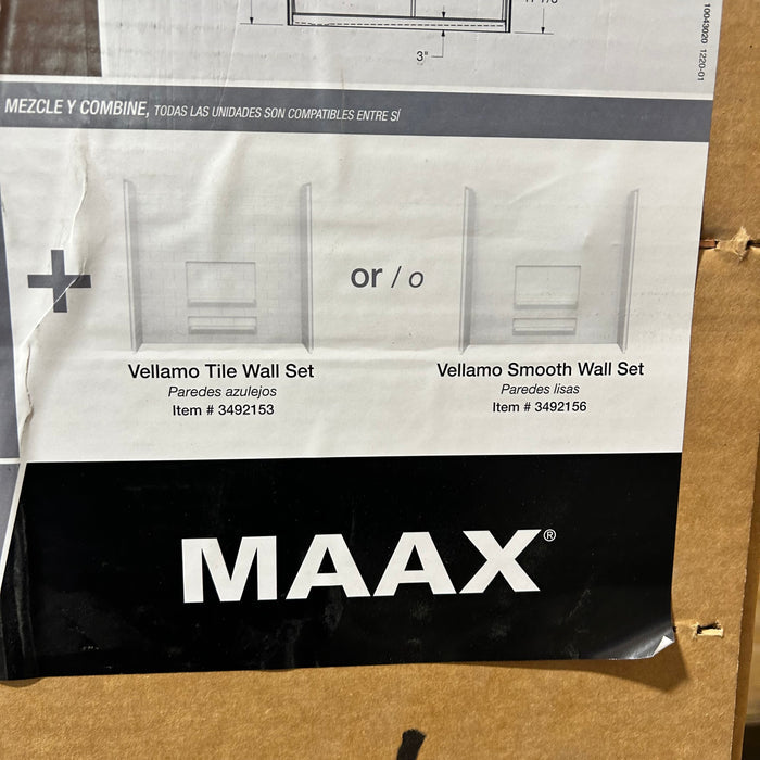 Vellamo Maxx Shower Base With Left Drain Right Seat 60"x 30"x 20 5/8"