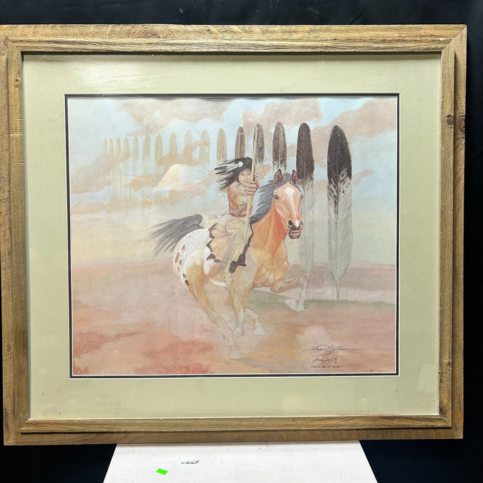 Vintage 1976 Larry Daylight Litho "Native On Horse" Signed & Numbered 59/450 38"x 34"