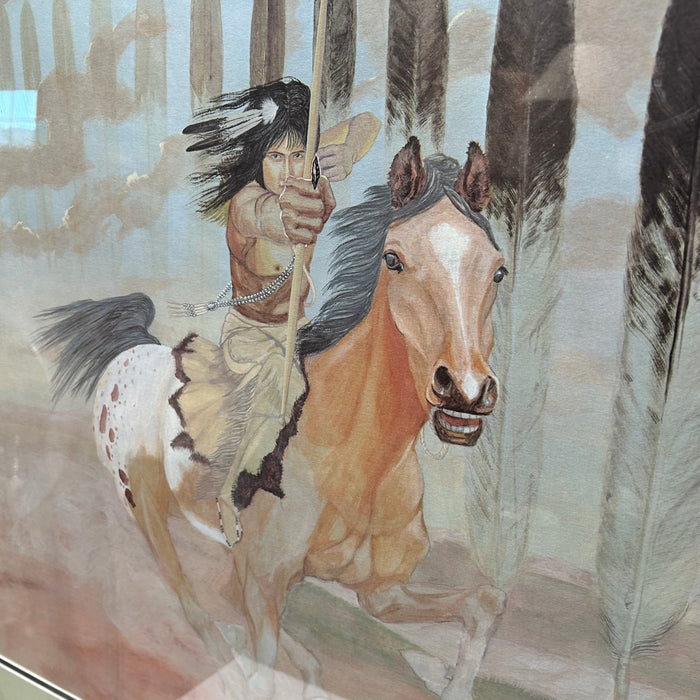 Vintage 1976 Larry Daylight Litho "Native On Horse" Signed & Numbered 59/450 38"x 34"