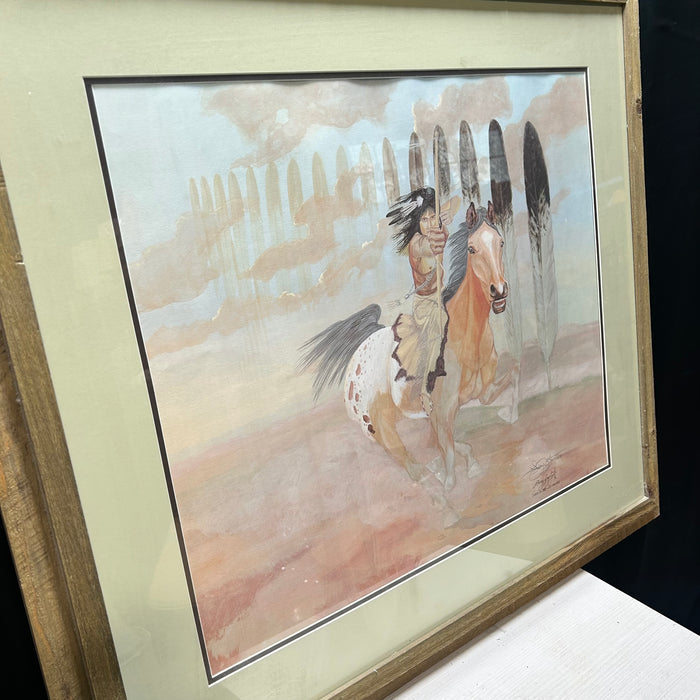 Vintage 1976 Larry Daylight Litho "Native On Horse" Signed & Numbered 59/450 38"x 34"