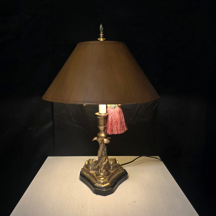 Vintage 3 Koi Fish Brass Two Light Lamp with Tassle 15"Dx21"