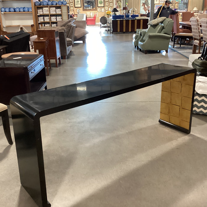 Vintage Black Lacquer & Gold Gilt Console Sofa Table  72"x 16"x 30"