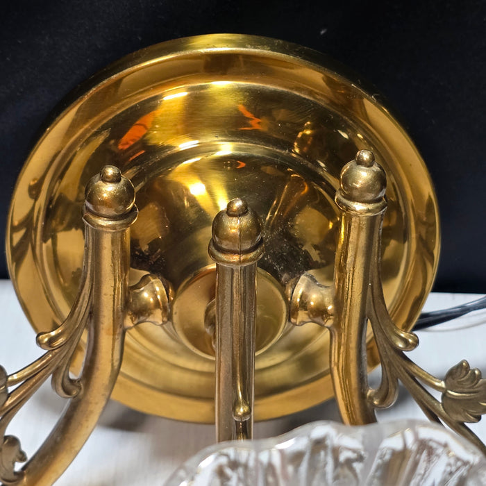 Vintage Brass Floral Three Light Sconce with Amber/Gold Flecks in Glass and Leafy  Arms17"x13"x7"