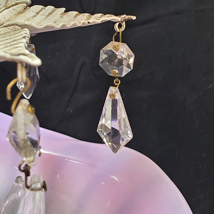 Vintage Burmese Pink Fenton Glass Rose Three Light Rose Chandelier with Crystals 10"Dx24"