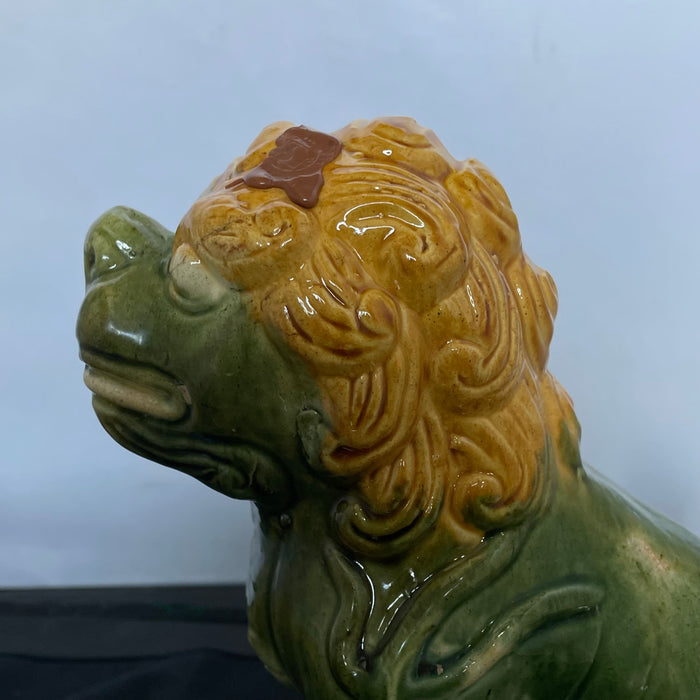 Vintage Chinese Sancai Glazed Foo Dog Chimera Roof Tiles, Pair, 8" x 4" x 10" Each