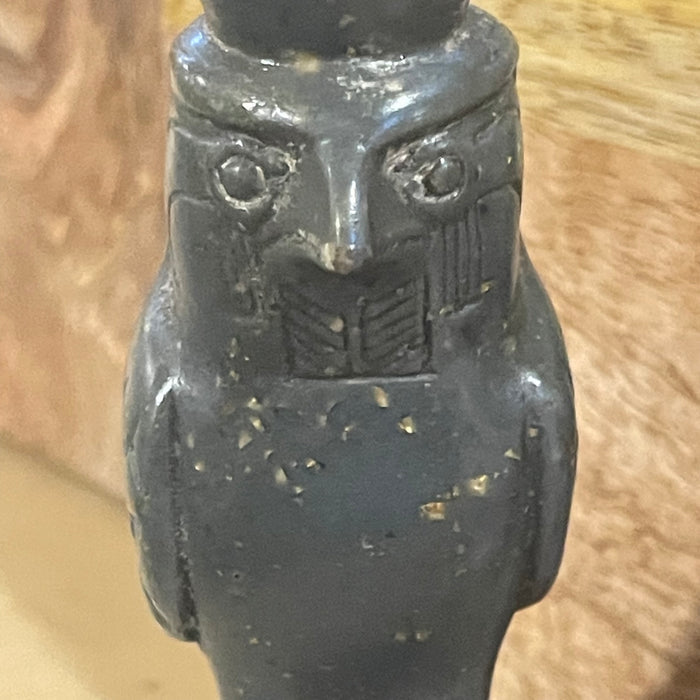 Vintage Egyptian Hand Carved Spinach Jade Double-Crowned 'Horus', Falcon Diety Figurine, 3.5"x 1.25"x 6.25"
