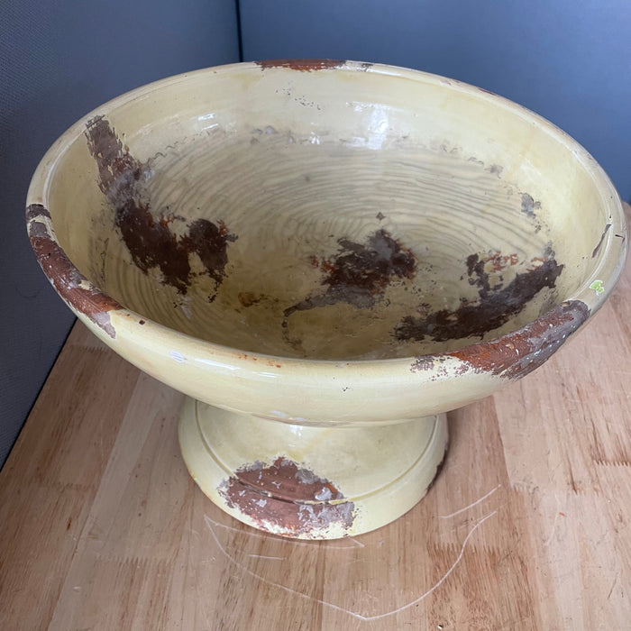 Vintage Fortunata Handcrafted Distressed Yellow Glaze Compote, Made in Italy