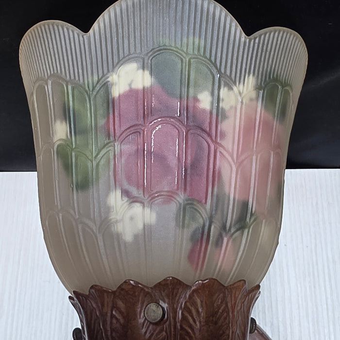 Vintage Hand Painted Rose on Frosted Glass French Inspired Sconce 6.5"x6.5"x9"