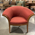 Vintage Haworth Fan Back Red &  Gold with Wood Frame Chair 38"x 32"x 32"