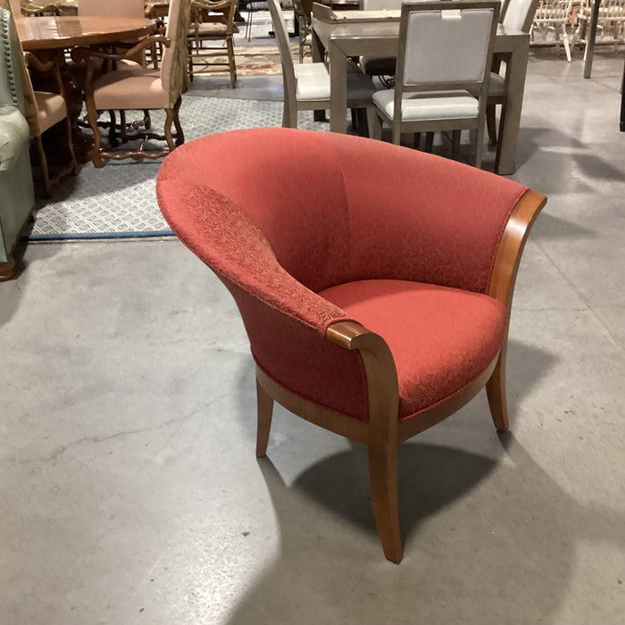 Vintage Haworth Fan Back Red &  Gold with Wood Frame Chair 38"x 32"x 32"