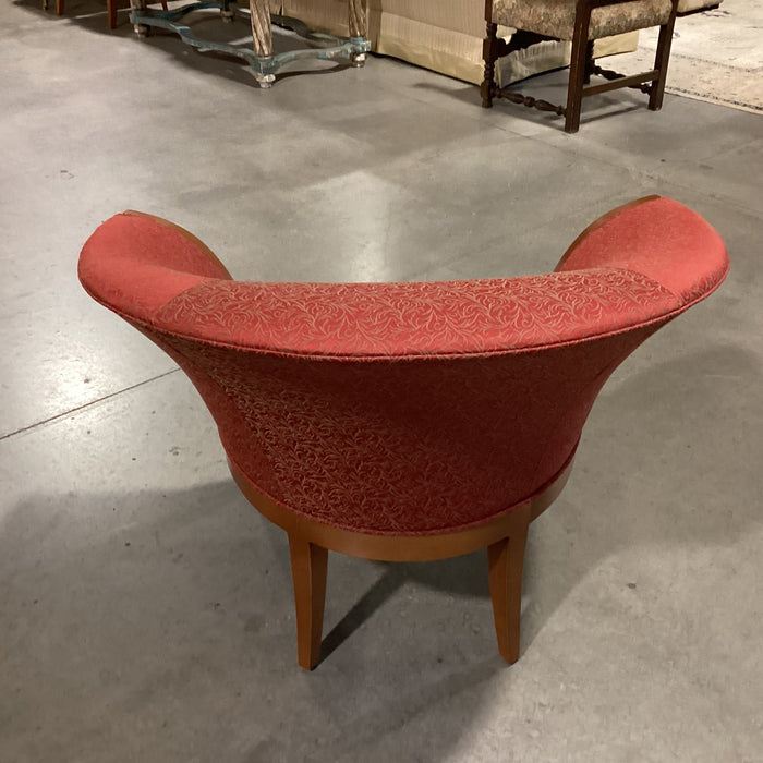 Vintage Haworth Fan Back Red &  Gold with Wood Frame Chair 38"x 32"x 32"