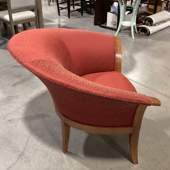 Vintage Haworth Fan Back Red &  Gold with Wood Frame Chair 38"x 32"x 32"
