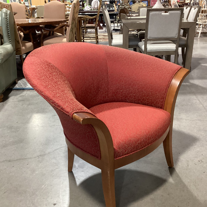 Vintage Haworth Fan Back Red &  Gold with Wood Frame Chair 38"x 32"x 32"