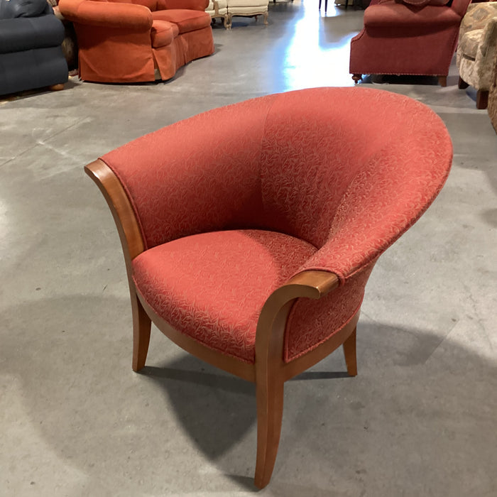 Vintage Haworth Fan Back Red &  Gold with Wood Frame Chair 38"x 32"x 32"