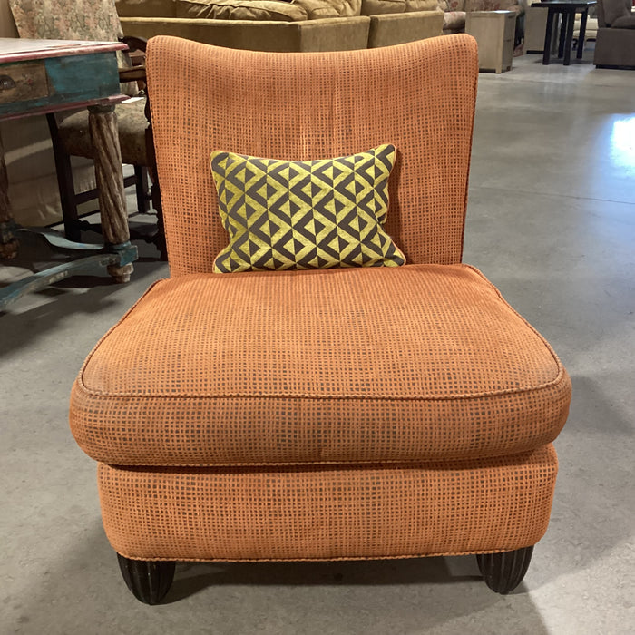 Vintage Mid Century Modern Burnt Orange Woven with Geometric Pillow Chair 32"x 34"x 35"