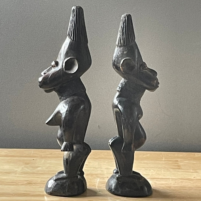Vintage Nigerian Hand Carved Yoruba Ere Ibeji Twins Figurines, Pair, 4"x 12" Approximately