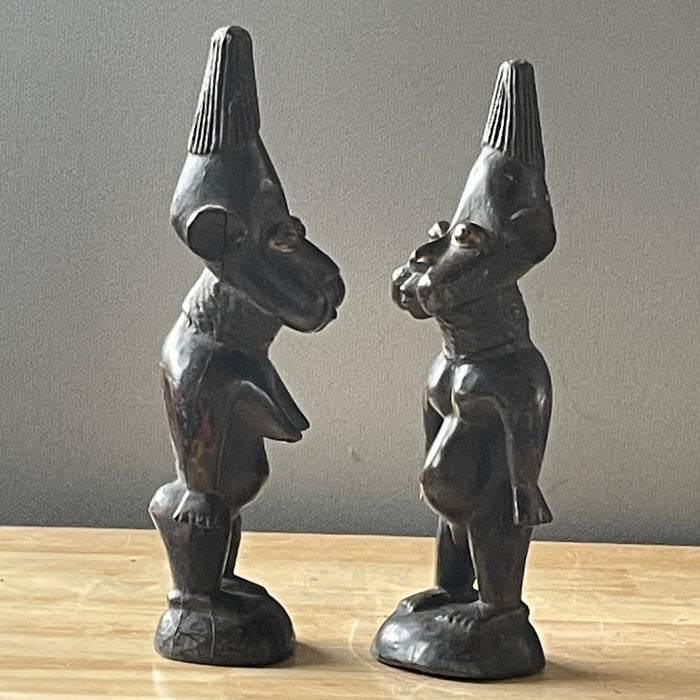 Vintage Nigerian Hand Carved Yoruba Ere Ibeji Twins Figurines, Pair, 4"x 12" Approximately