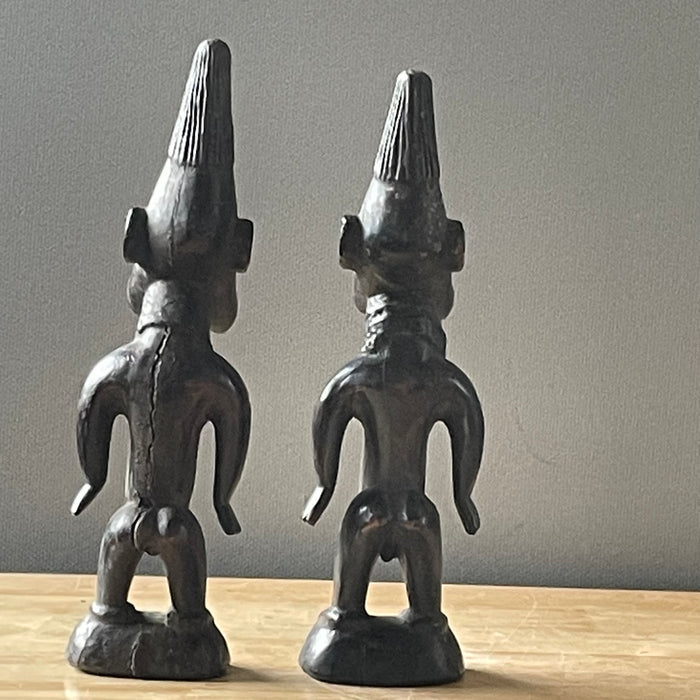 Vintage Nigerian Hand Carved Yoruba Ere Ibeji Twins Figurines, Pair, 4"x 12" Approximately