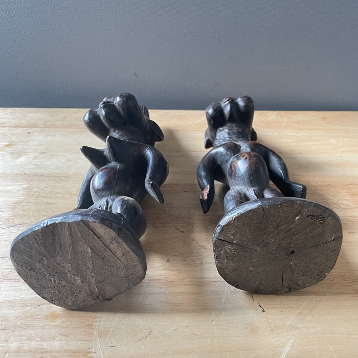 Vintage Nigerian Hand Carved Yoruba Ere Ibeji Twins Figurines, Pair, 4"x 12" Approximately