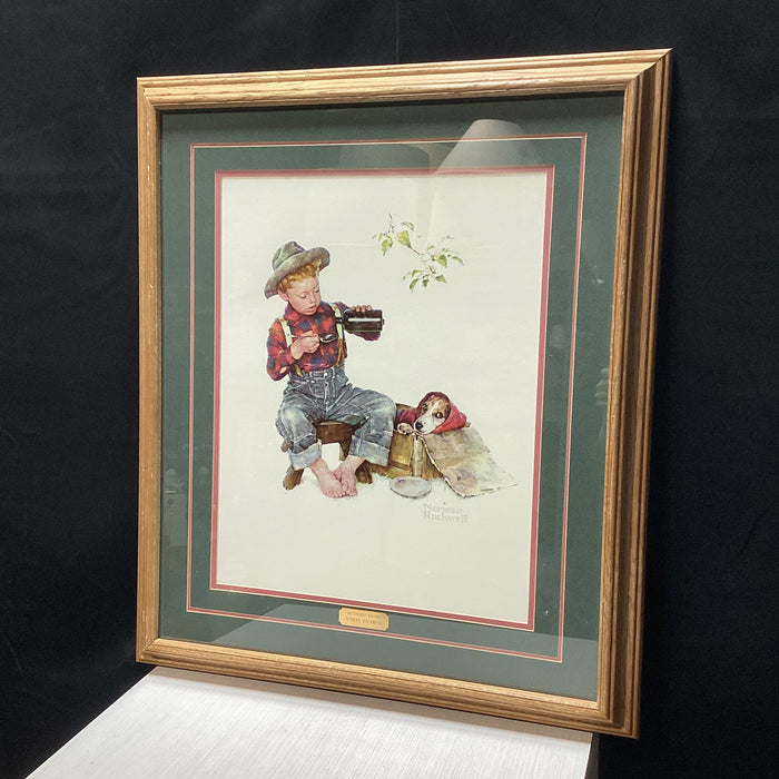 Vintage Norman Rockwell "Mysterious Malady" Print In Wooden Frame With Plaque 23" x 27"