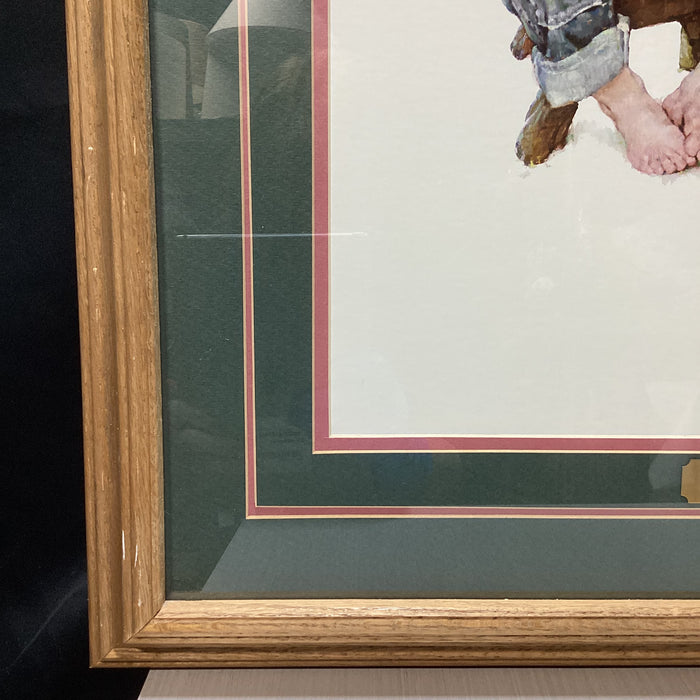 Vintage Norman Rockwell "Mysterious Malady" Print In Wooden Frame With Plaque 23" x 27"