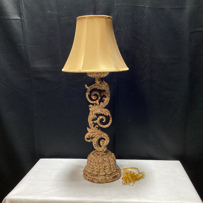 Vintage Ornate Rococo Style Table Lamp With Shade 13" x 34" x 9"