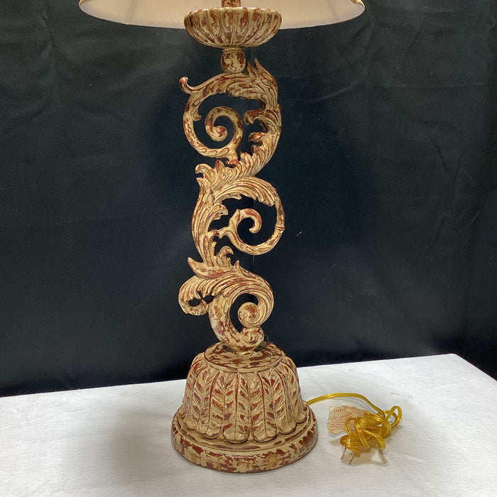 Vintage Ornate Rococo Style Table Lamp With Shade 13" x 34" x 9"