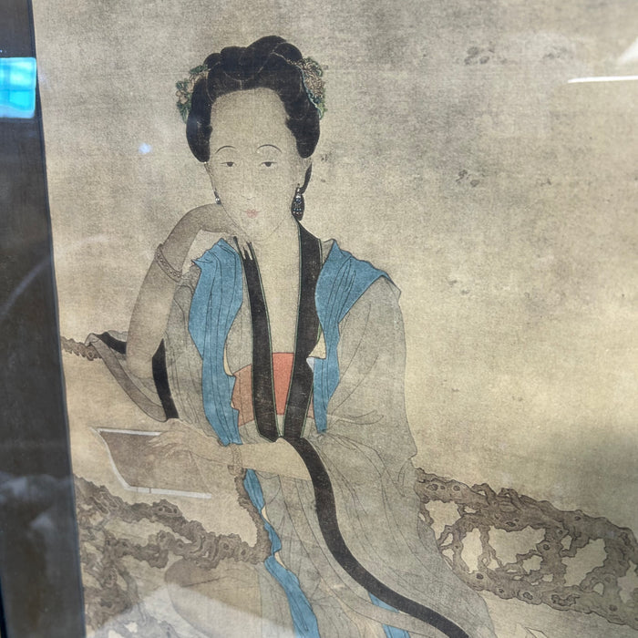 Vintage Print Of A  Woman Sitting On A Burl Furniture 17"x 27"