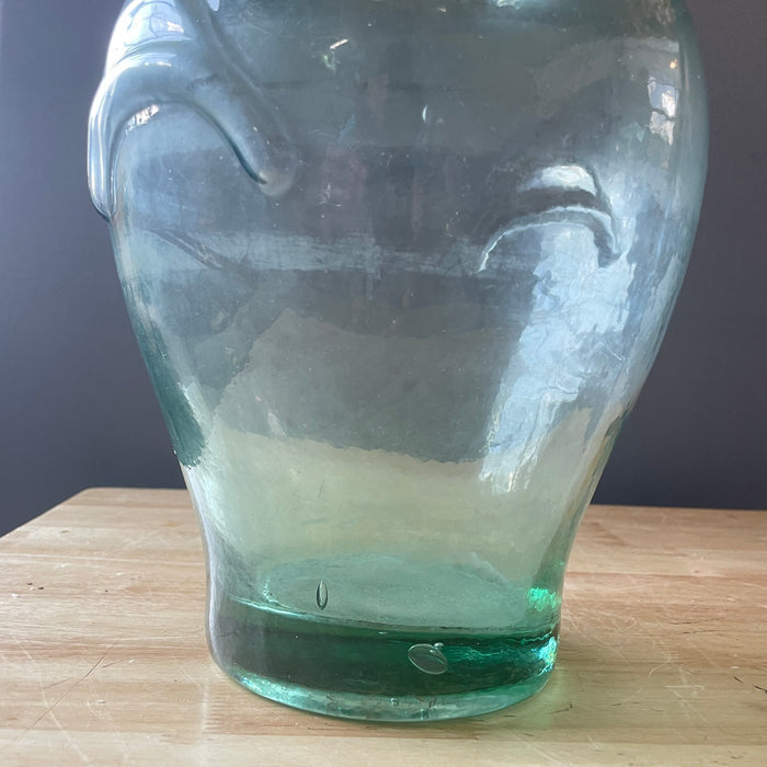 Vintage Rosenthal Netter Green Blown Glass with Bow Handles Olive Jar/Vase, 9"x 12.75"