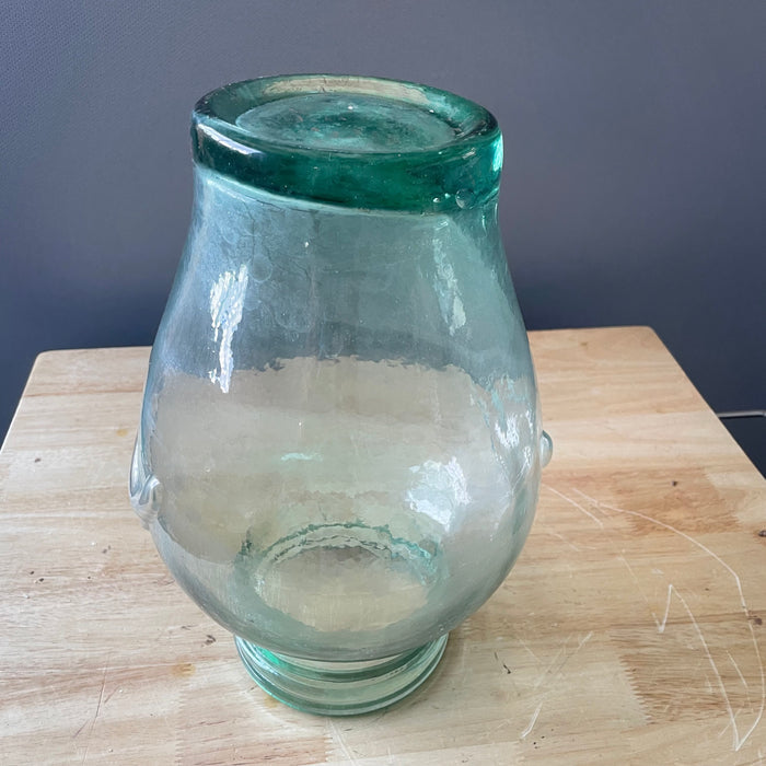 Vintage Rosenthal Netter Green Blown Glass with Bow Handles Olive Jar/Vase, 9"x 12.75"