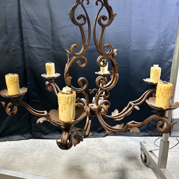 Vintage Scrolling Bronze Iron Chandelier 33"x 29"