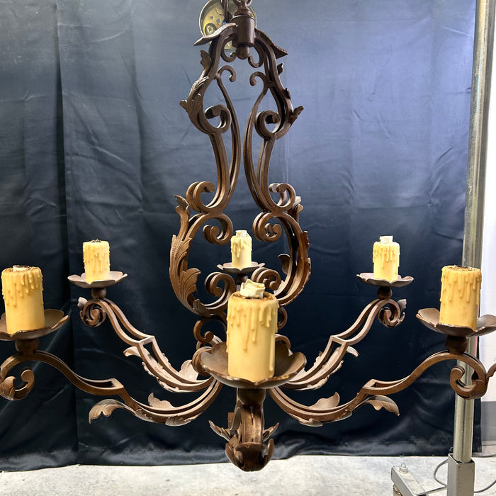 Vintage Scrolling Bronze Iron Chandelier 33"x 29"