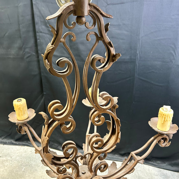 Vintage Scrolling Bronze Iron Chandelier 33"x 29"