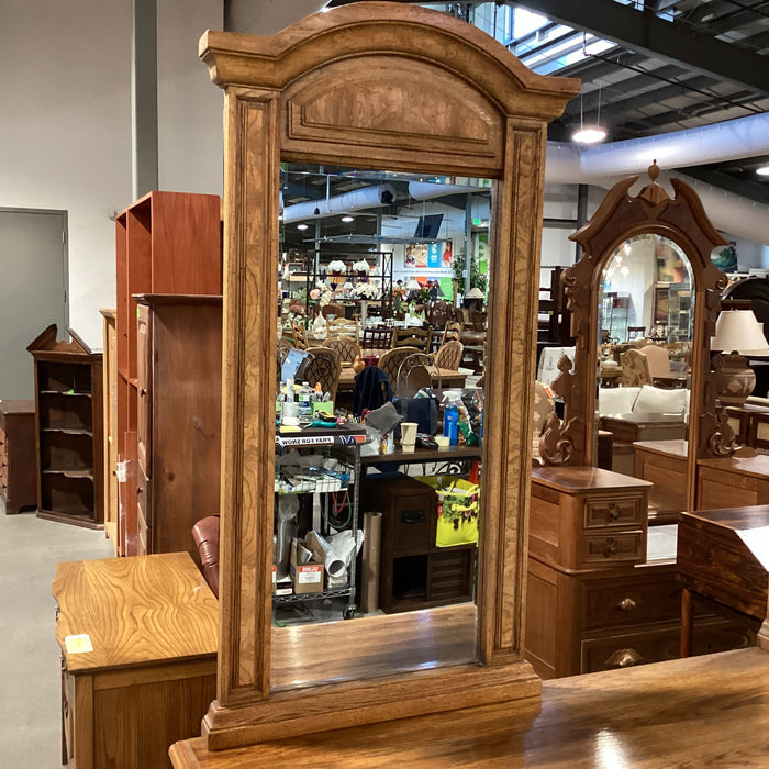 Vintage Speckled Finish Oak with Brass Accent & Double Mirrors 9 Drawer 2 Door Dresser 82.5"x 19.5"x 82.5"