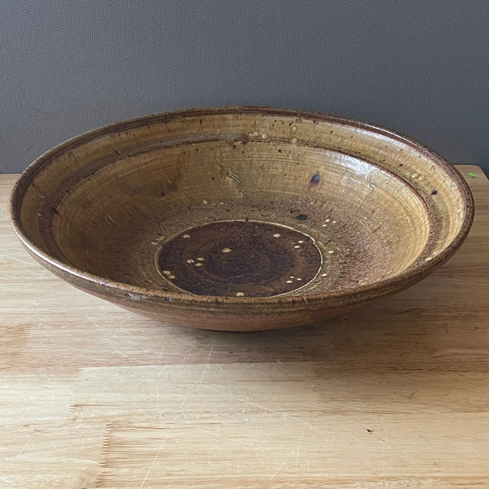 Vintage Studio Pottery Stoneware Footed Bowl, 15.75"x 3.5"