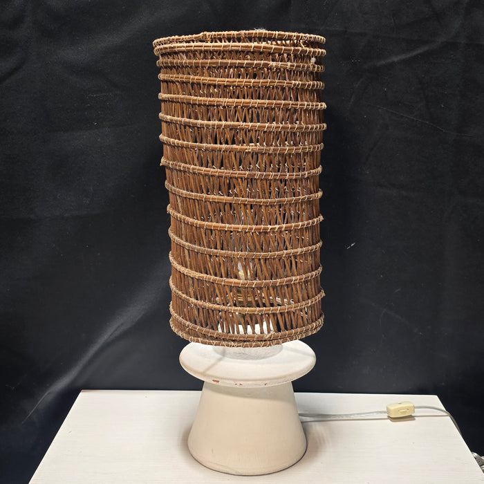 Vintage Terracotta Table Lamp with Handwoven Shade 6"Dx19"