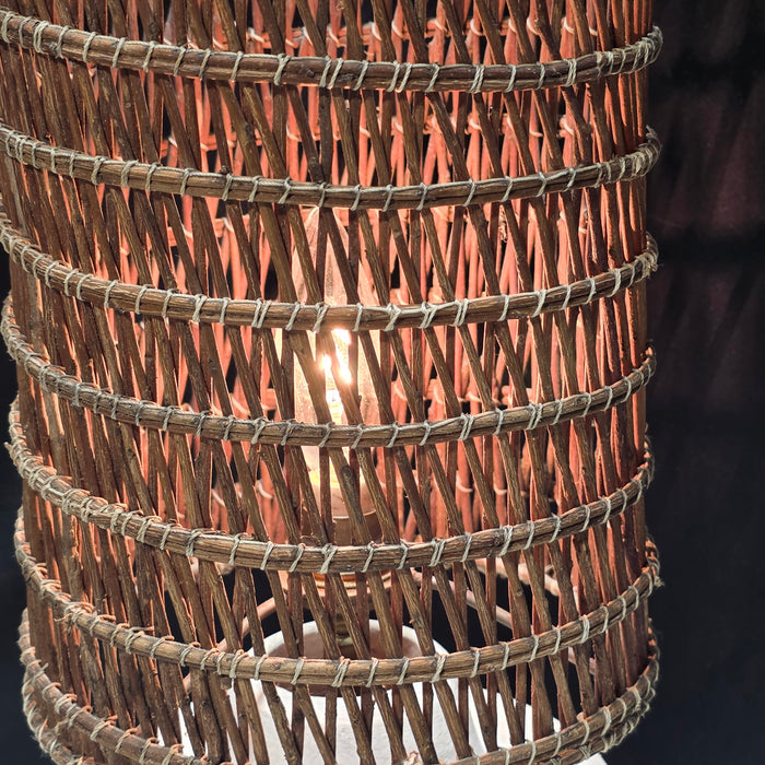 Vintage Terracotta Table Lamp with Handwoven Shade 6"Dx19"
