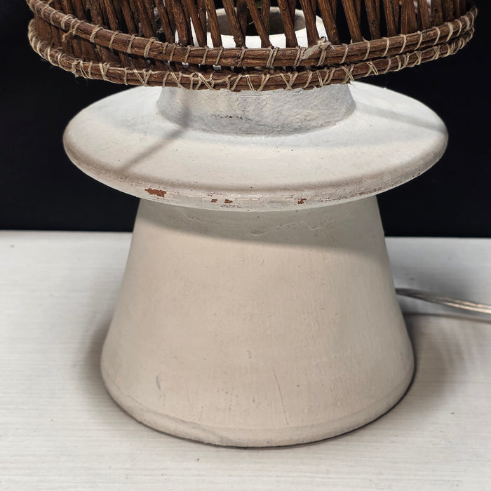 Vintage Terracotta Table Lamp with Handwoven Shade 6"Dx19"