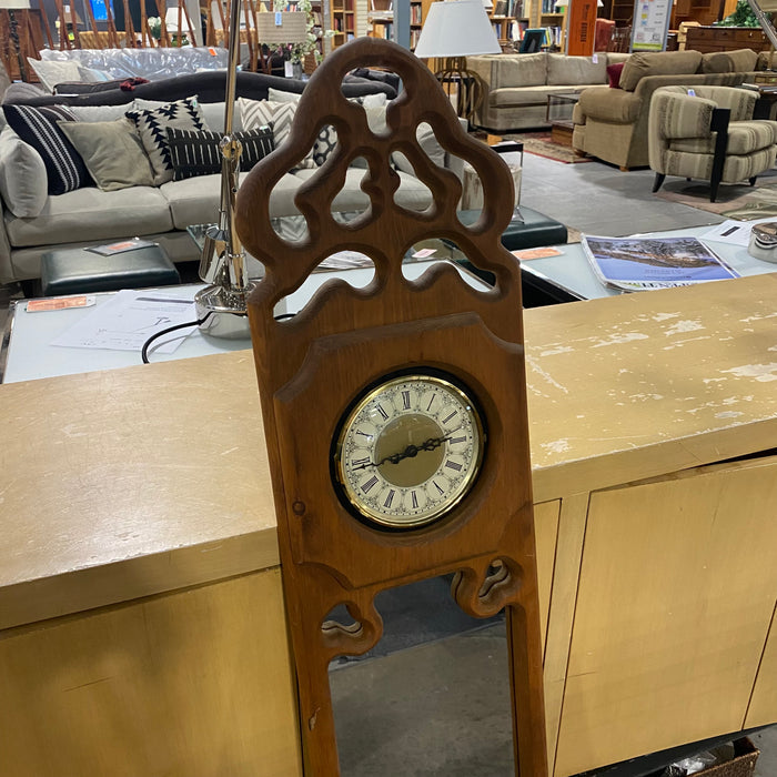 Vintage Traditional Rustic Carved Pine with Mirror and Shelf Wall Clock 11"x 52"x 8.5"