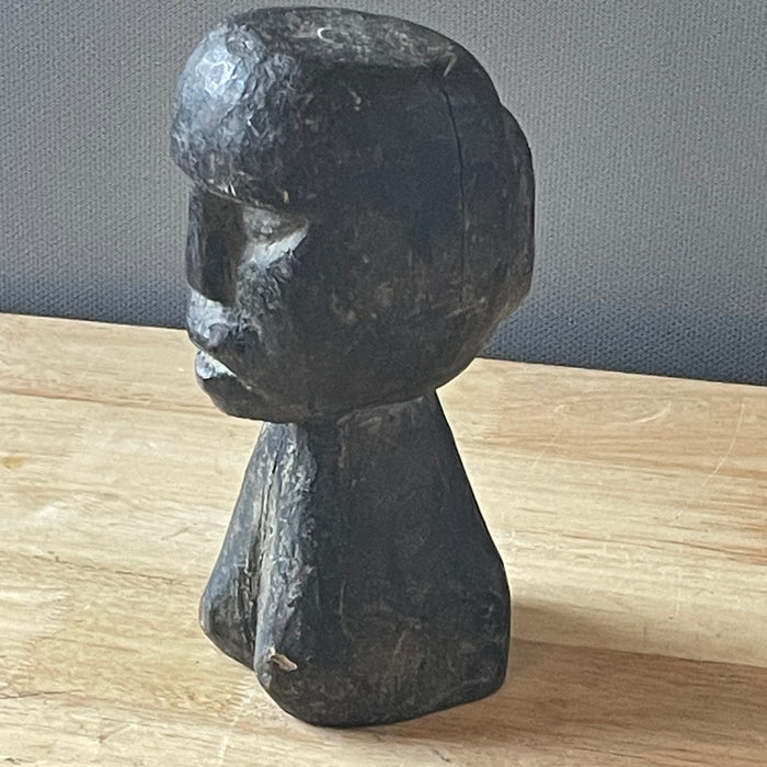West African Ivory Coast Primitive Hand Carved Wood Bust, 4"x 9.75"