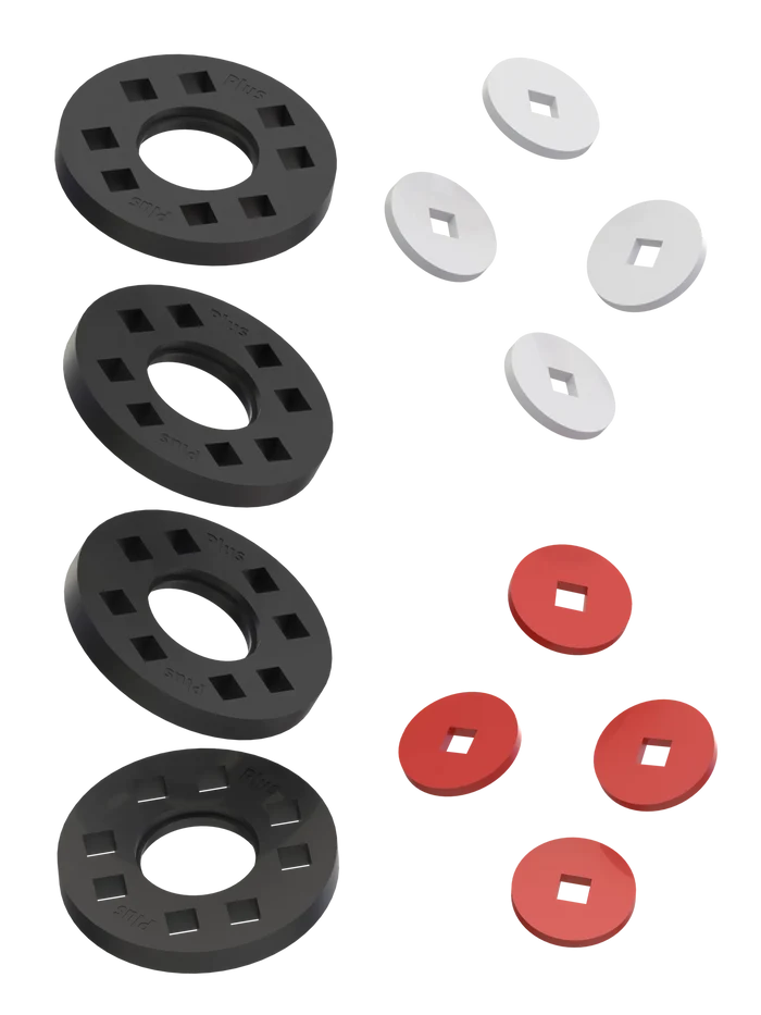 Wheels – 4 Black wheels with 4 white and 4 red hubs