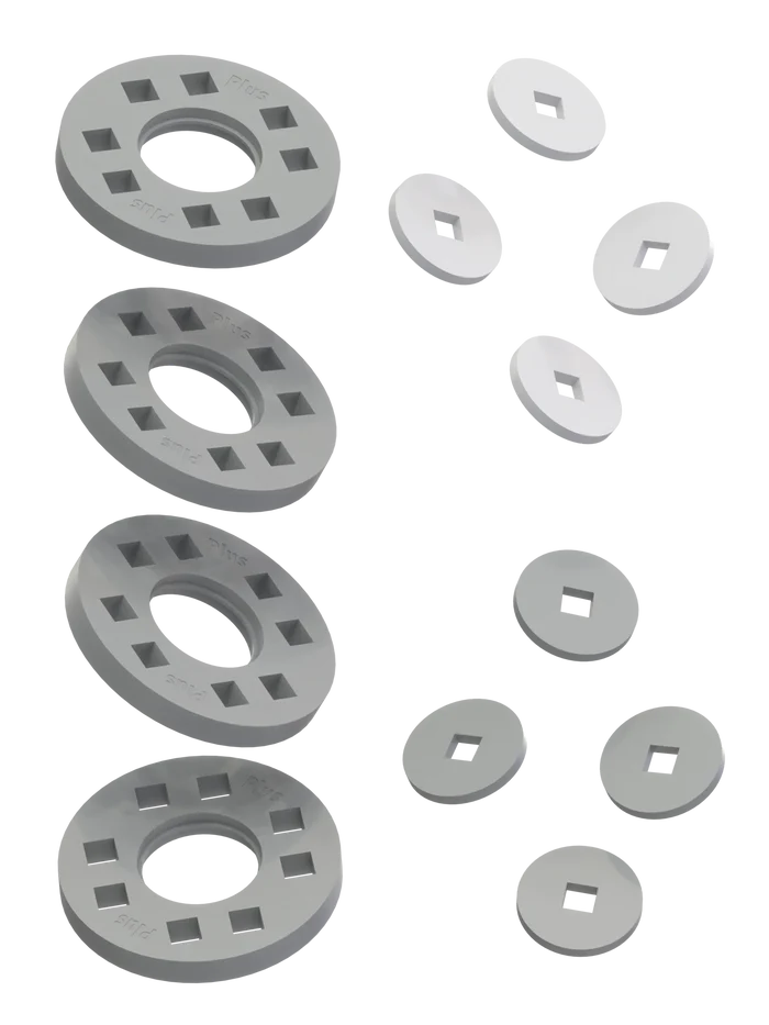 Wheels – 4 Grey wheels with 4 white and 4 grey hubs